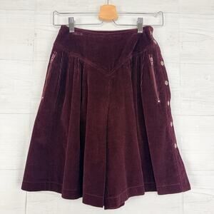 Vtg Y2K Liz Claiborne Pleated Skort Waist 24 Burgundy Velvet Corduroy 80s 90s‎